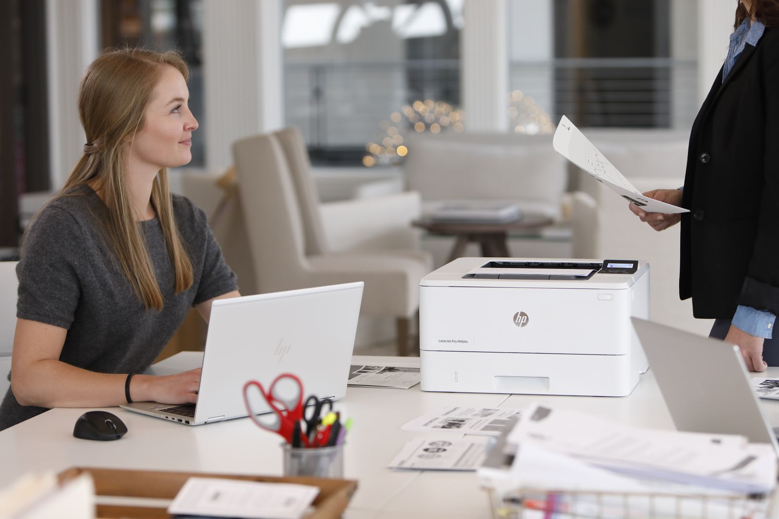 An office with a laser printer in daily use